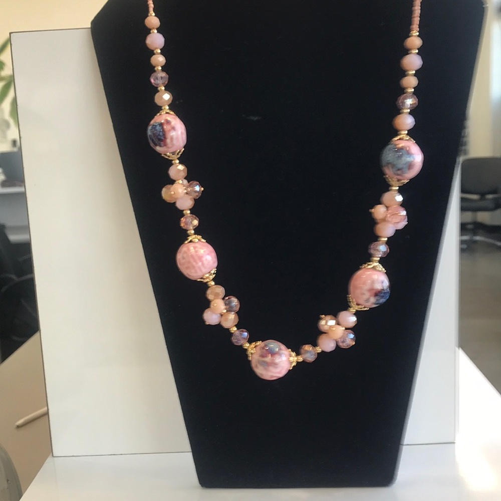 Pink Glass beaded necklace.